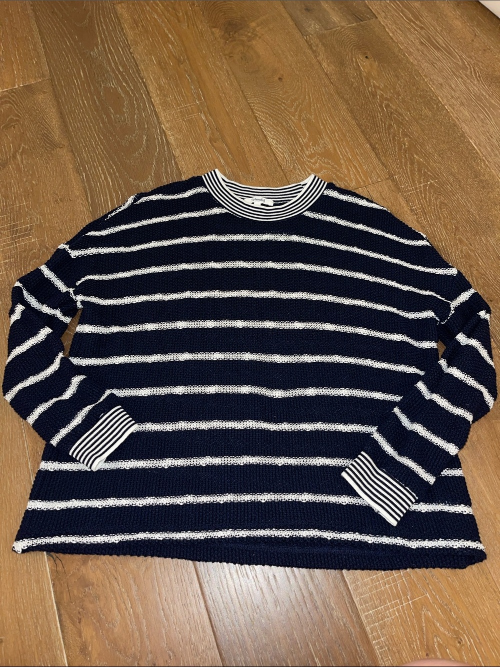 Splendid Navy and White Striped Crewneck Sweater